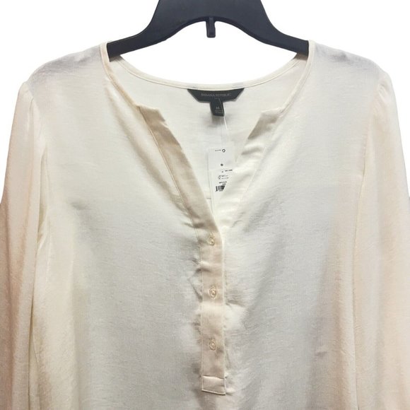 Banana Republic Women's BEIGES  100% Silk Mock Neck Long Sleeve Blouse Size XS - Picture 14 of 16